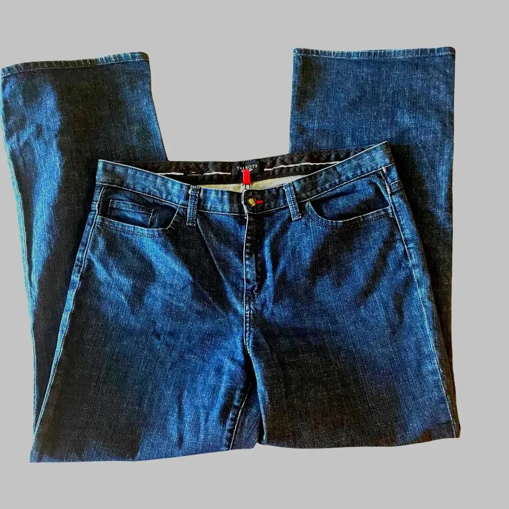 Talbots women's blue denim jeans sz 14 boot cut classic dark wash denim casual